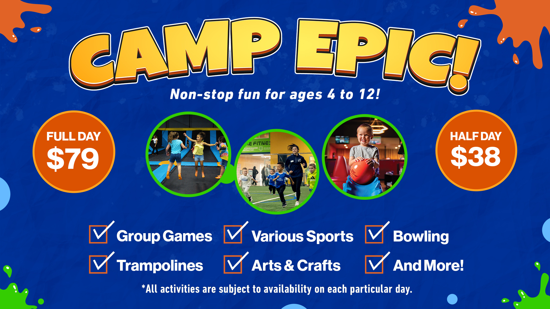 Camp Epic sports and activities for children ages 4 to 12 at Poppy Bank Epicenter