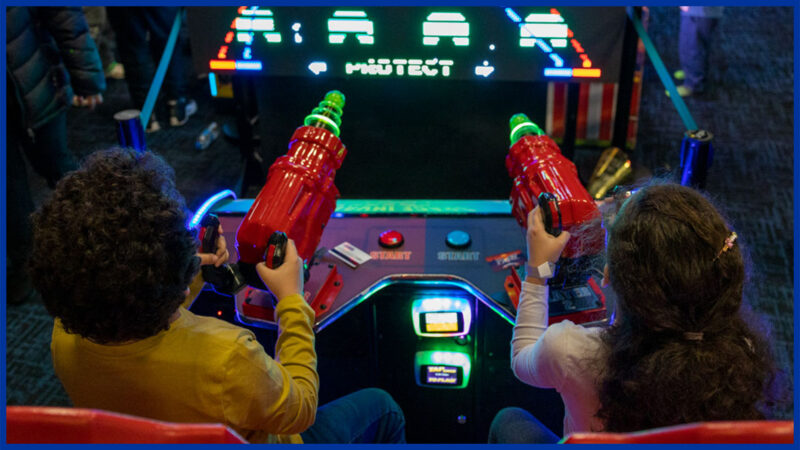 Colorful games inside Game-On Arcade at Poppy Bank Epicenter